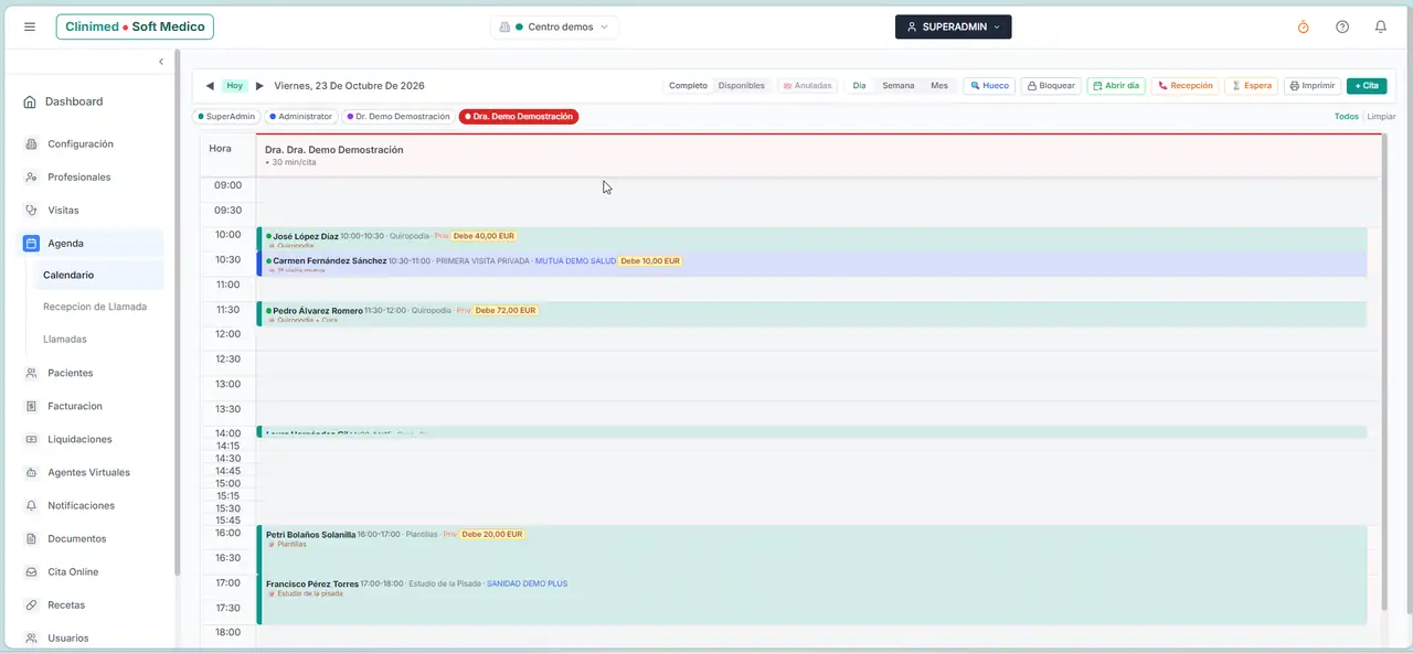 Agenda de citas de CLINIMED